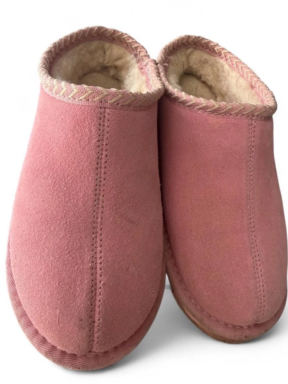 BearPaw Pink Suede Fleece-Lined Slip-On Mules